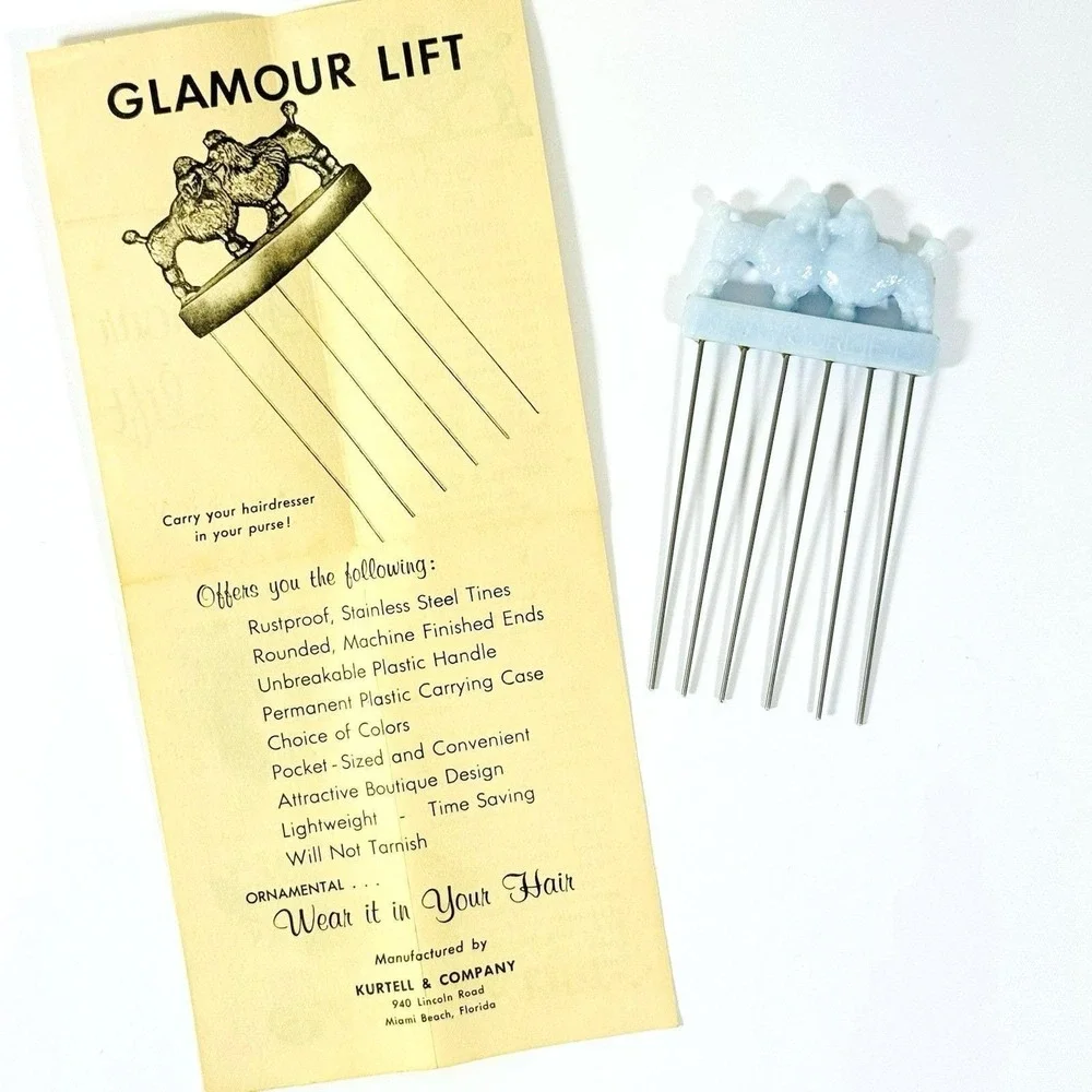 Vintage 50s Baby Powder Blue Poodle Glamour Lift Hair Styling Comb Pick Boudoir